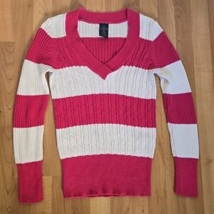Faded Glory Y2K Striped Cable Knit Sweater‎ Women's M Vtg Mean Girls Preppy